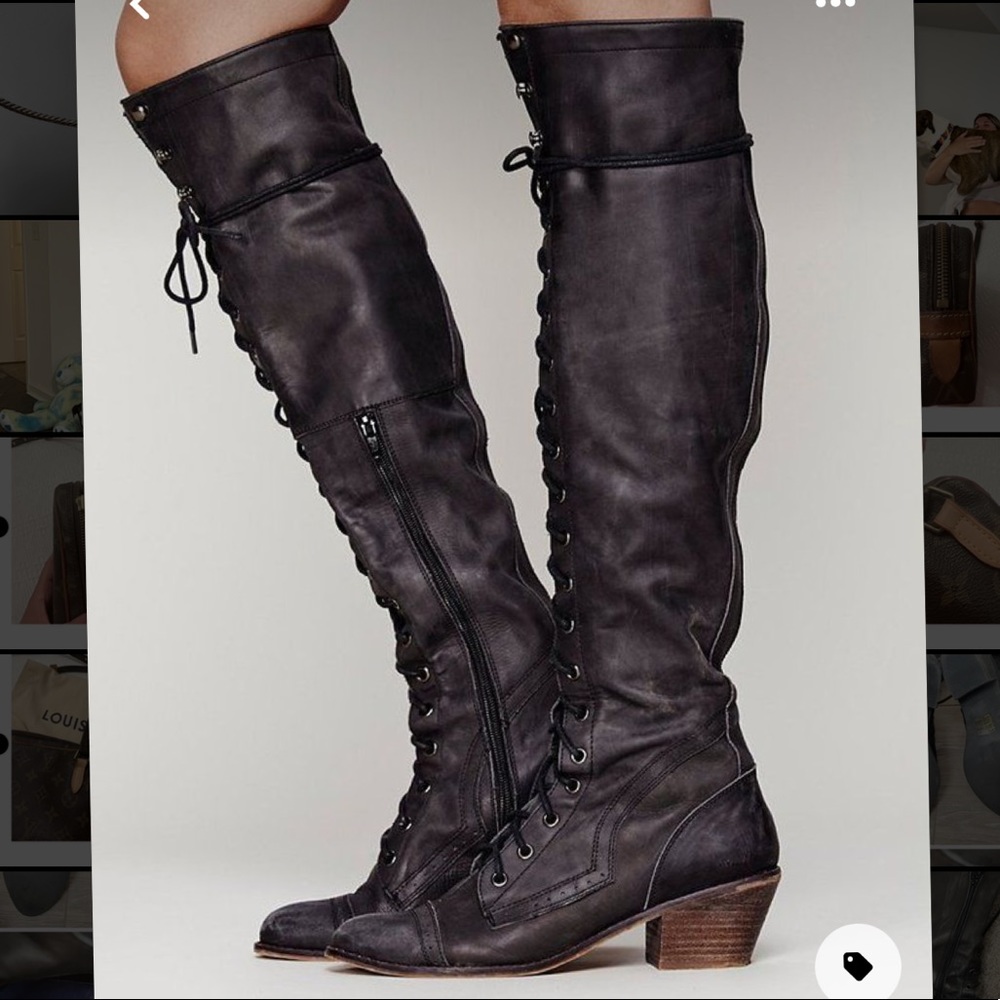 Jeffery Campbell x Free People | Black Joe Lace Up Leather Boots | Size 7